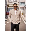 COOFANDY Mens Zip Up Cardigan Sweater Slim Fit Casual Full Zipper Sweaters(Khaki)