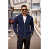 COOFANDY Mens Zip Up Cardigan Sweater Slim Fit Casual Full Zipper Sweaters(Navy Blue)