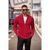 COOFANDY Mens Zip Up Cardigan Sweater Slim Fit Casual Full Zipper Sweaters(Red)