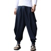 COOFANDY Men Hippie Harem Pants Baggy Linen Cotton Boho Yoga Pants Summer Beach Pants Casual Drop Crotch Trouser(Dark Blue)