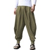 COOFANDY Men Hippie Harem Pants Baggy Linen Cotton Boho Yoga Pants Summer Beach Pants Casual Drop Crotch Trouser(Green)
