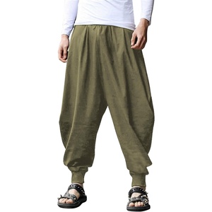 COOFANDY Men Hippie Harem Pants Baggy Linen Cotton Boho Yoga Pants Summer Beach Pants Casual Drop Crotch Trouser(Green)