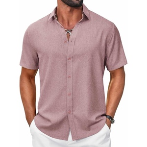 COOFANDY Mens Casual Button Down Shirt Short Sleeve Summer Beach Shirts(Dusty Pink)