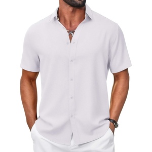 COOFANDY Mens Casual Button Down Shirt Short Sleeve Summer Beach Shirts(Solid White)