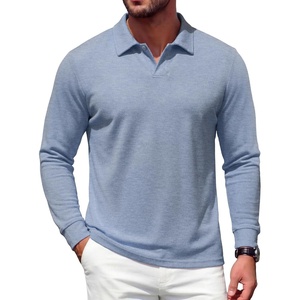 COOFANDY Men’s Knit Polo Shirts Casual Long Sleeve Polo Sweater Golf Shirts(Blue)