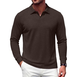 COOFANDY Men’s Knit Polo Shirts Casual Long Sleeve Polo Sweater Golf Shirts(Brown)