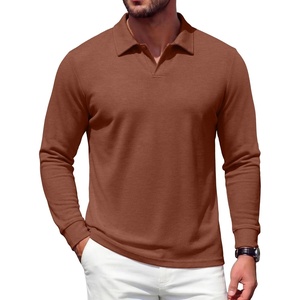COOFANDY Men’s Knit Polo Shirts Casual Long Sleeve Polo Sweater Golf Shirts(Light Brown)