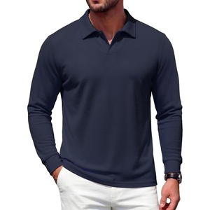 COOFANDY Men’s Knit Polo Shirts Casual Long Sleeve Polo Sweater Golf Shirts(Navy Blue)