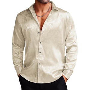 COOFANDY Men’s Stain Dress Shirts Jacquard Long Sleeve Floral Button Up Shirts Party Prom Wedding Shirt(Beige)