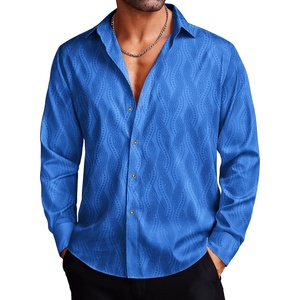 COOFANDY Men’s Stain Dress Shirts Jacquard Long Sleeve Floral Button Up Shirts Party Prom Wedding Shirt(Blue Twist)