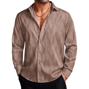 COOFANDY Men’s Stain Dress Shirts Jacquard Long Sleeve Floral Button Up Shirts Party Prom Wedding Shirt(Brown Twist)