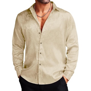 COOFANDY Men’s Stain Dress Shirts Jacquard Long Sleeve Floral Button Up Shirts Party Prom Wedding Shirt(Cream Rose)