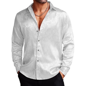 COOFANDY Men’s Stain Dress Shirts Jacquard Long Sleeve Floral Button Up Shirts Party Prom Wedding Shirt(Pear White)