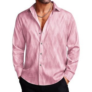 COOFANDY Men’s Stain Dress Shirts Jacquard Long Sleeve Floral Button Up Shirts Party Prom Wedding Shirt(Pink Twist)