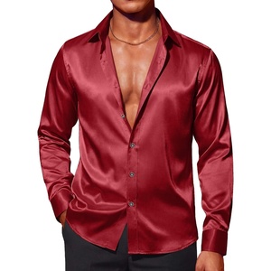 COOFANDY Men’s Stain Dress Shirts Jacquard Long Sleeve Floral Button Up Shirts Party Prom Wedding Shirt(P-wine Red)