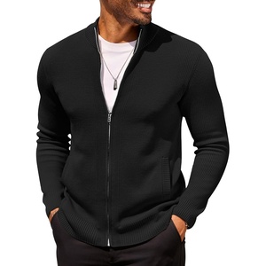 COOFANDY Mens Zip Up Cardigan Sweater Slim Fit Casual Full Zipper Sweaters(Black)