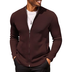 COOFANDY Mens Zip Up Cardigan Sweater Slim Fit Casual Full Zipper Sweaters(Brown)