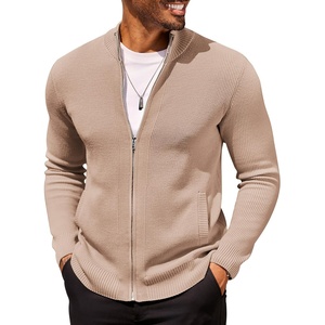 COOFANDY Mens Zip Up Cardigan Sweater Slim Fit Casual Full Zipper Sweaters(Dark Khaki)