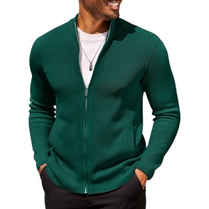 COOFANDY Mens Zip Up Cardigan Sweater Slim Fit Casual Full Zipper Sweaters(Green)