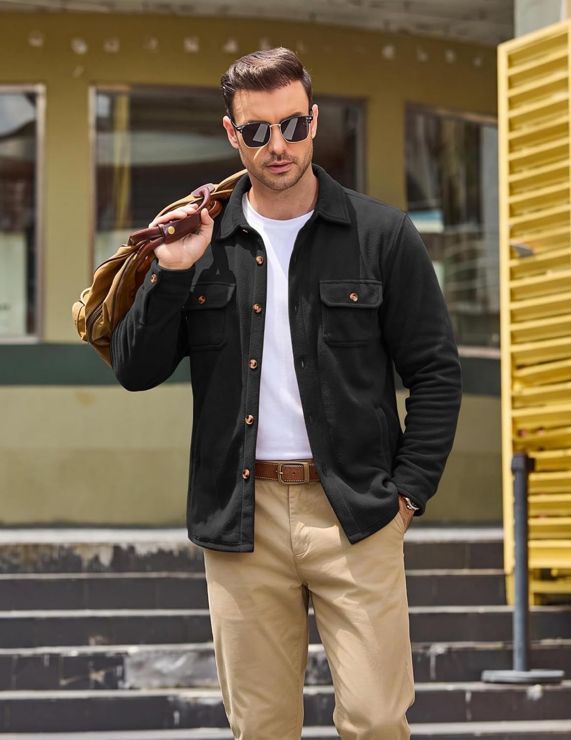 image:imageCOOFANDY Mens Fleece Shacket Button Down Shirt Jacket Winter Warm CoatBlack