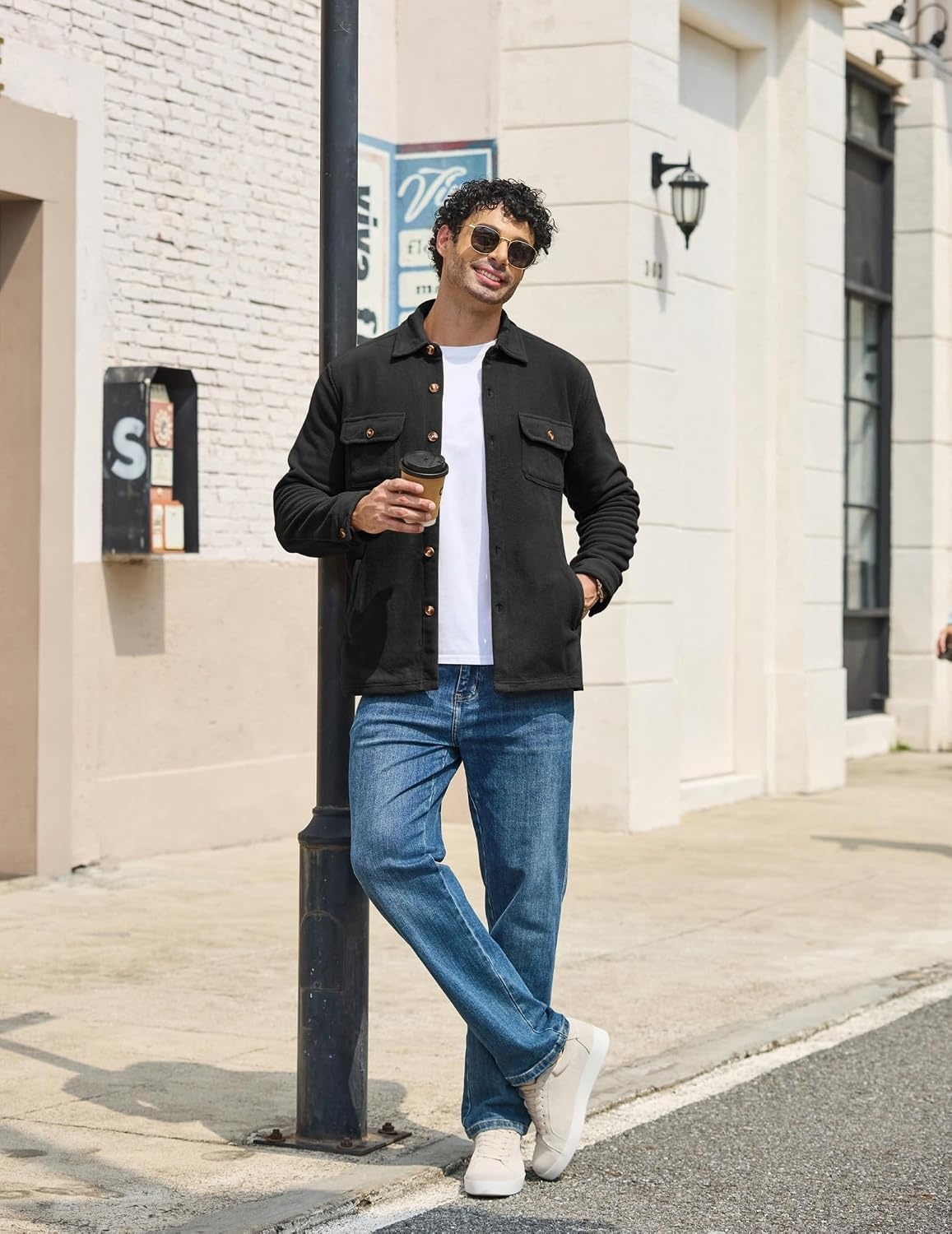 image:imageCOOFANDY Mens Fleece Shacket Button Down Shirt Jacket Winter Warm CoatBlack
