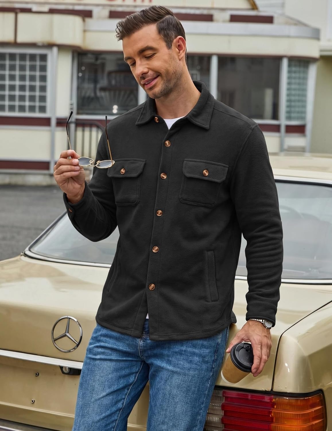 image:imageCOOFANDY Mens Fleece Shacket Button Down Shirt Jacket Winter Warm CoatBlack
