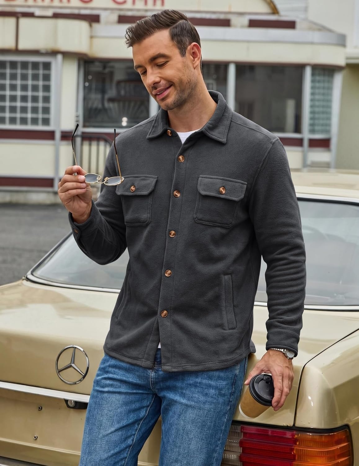 image:imageCOOFANDY Mens Fleece Shacket Button Down Shirt Jacket Winter Warm CoatDark Grey
