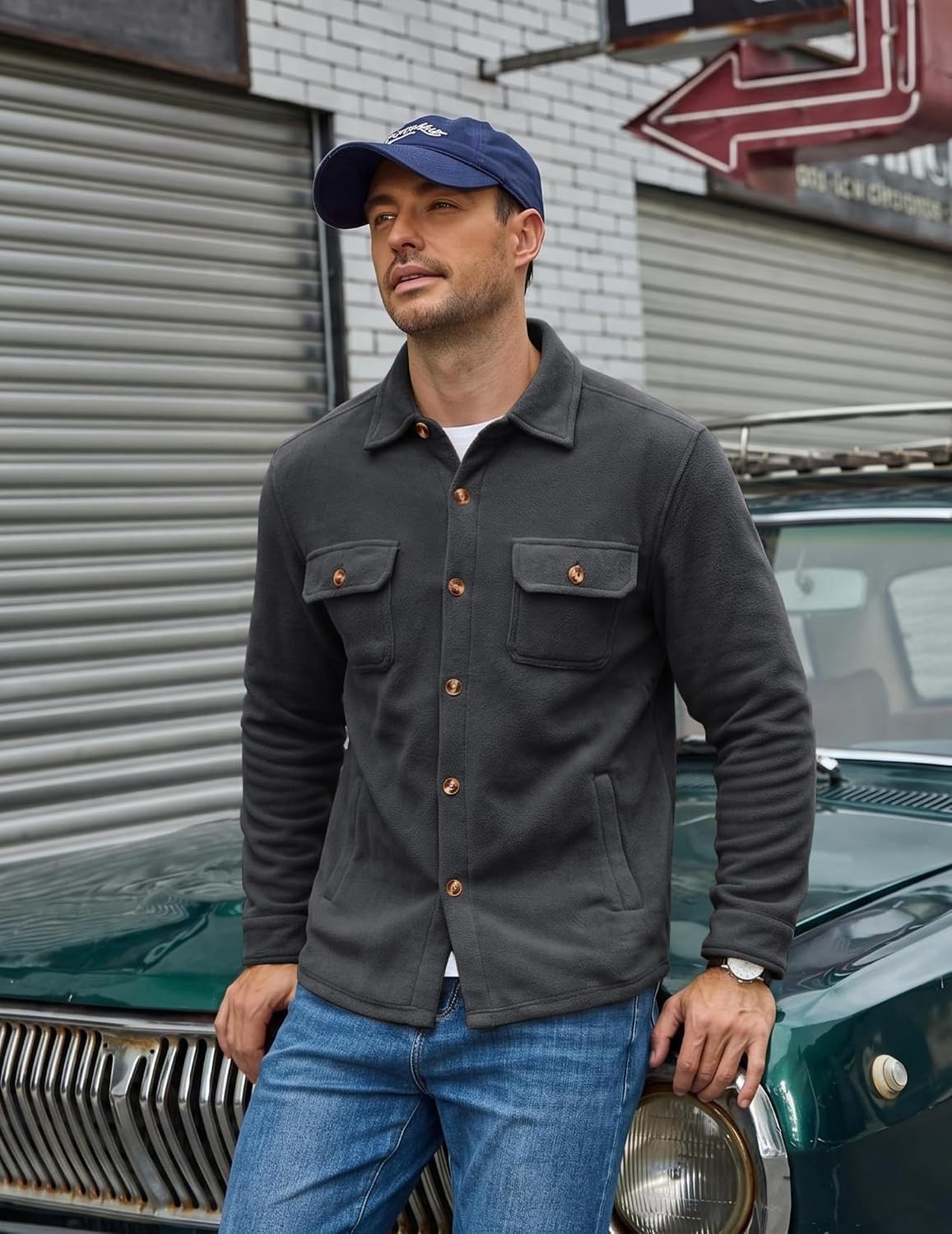 image:imageCOOFANDY Mens Fleece Shacket Button Down Shirt Jacket Winter Warm CoatDark Grey