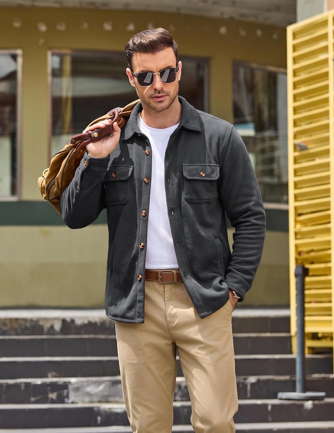 image:imageCOOFANDY Mens Fleece Shacket Button Down Shirt Jacket Winter Warm CoatDark Grey