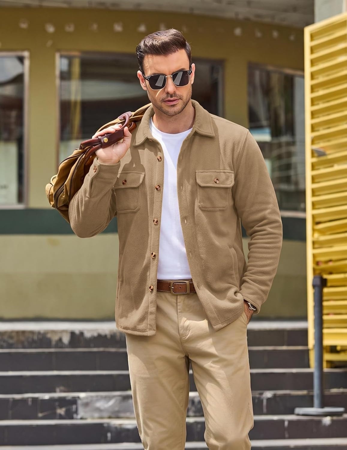 image:imageCOOFANDY Mens Fleece Shacket Button Down Shirt Jacket Winter Warm CoatKhaki