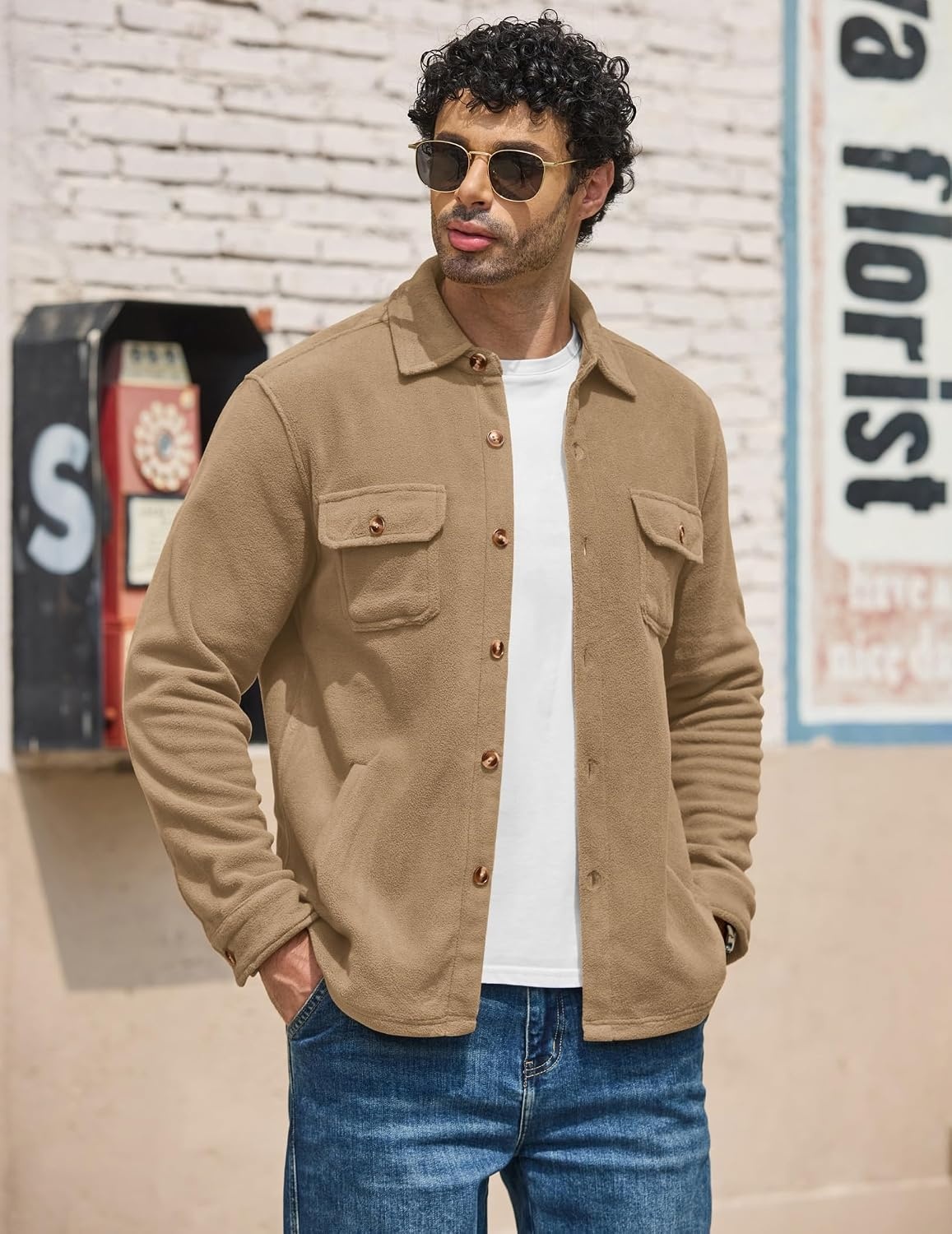 image:imageCOOFANDY Mens Fleece Shacket Button Down Shirt Jacket Winter Warm CoatKhaki