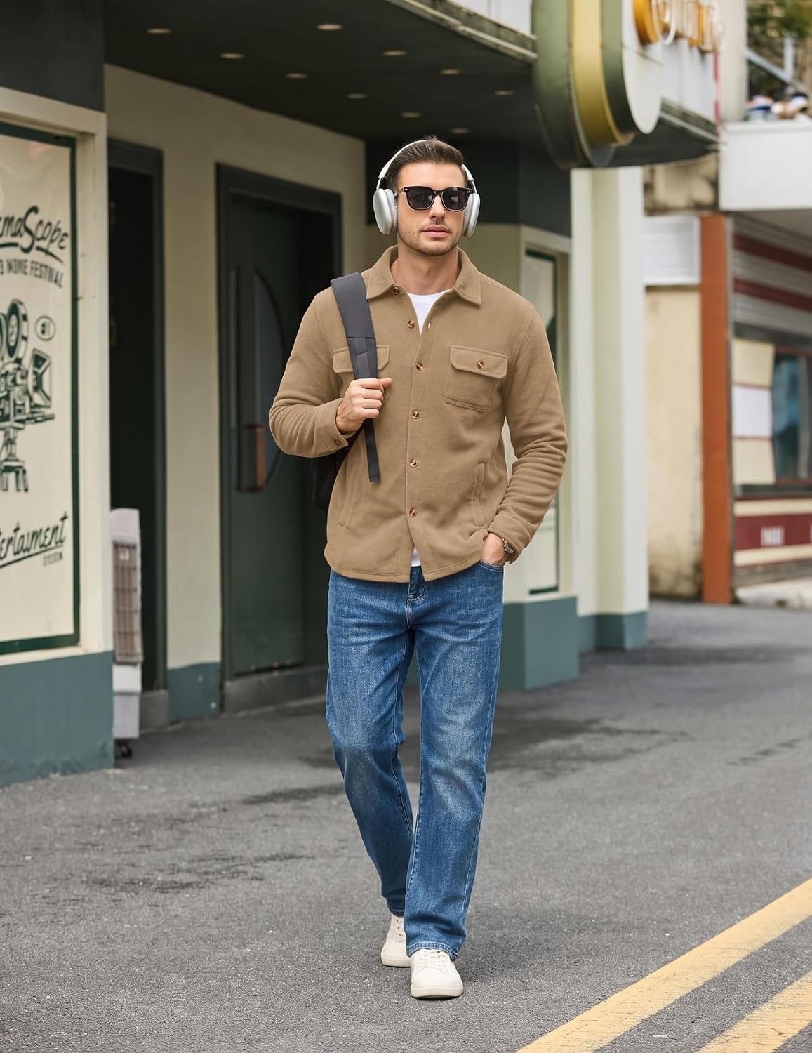 image:imageCOOFANDY Mens Fleece Shacket Button Down Shirt Jacket Winter Warm CoatKhaki