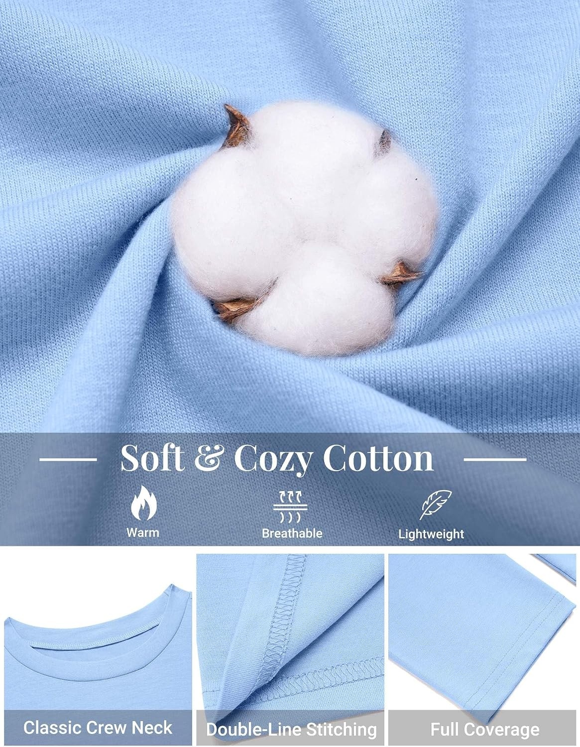 image:imageCOOFANDY Mens T Shirts Long Sleeve Cotton Blend TShirts Casual Crew Neck Soft Basic Tee ShirtsLight Blue