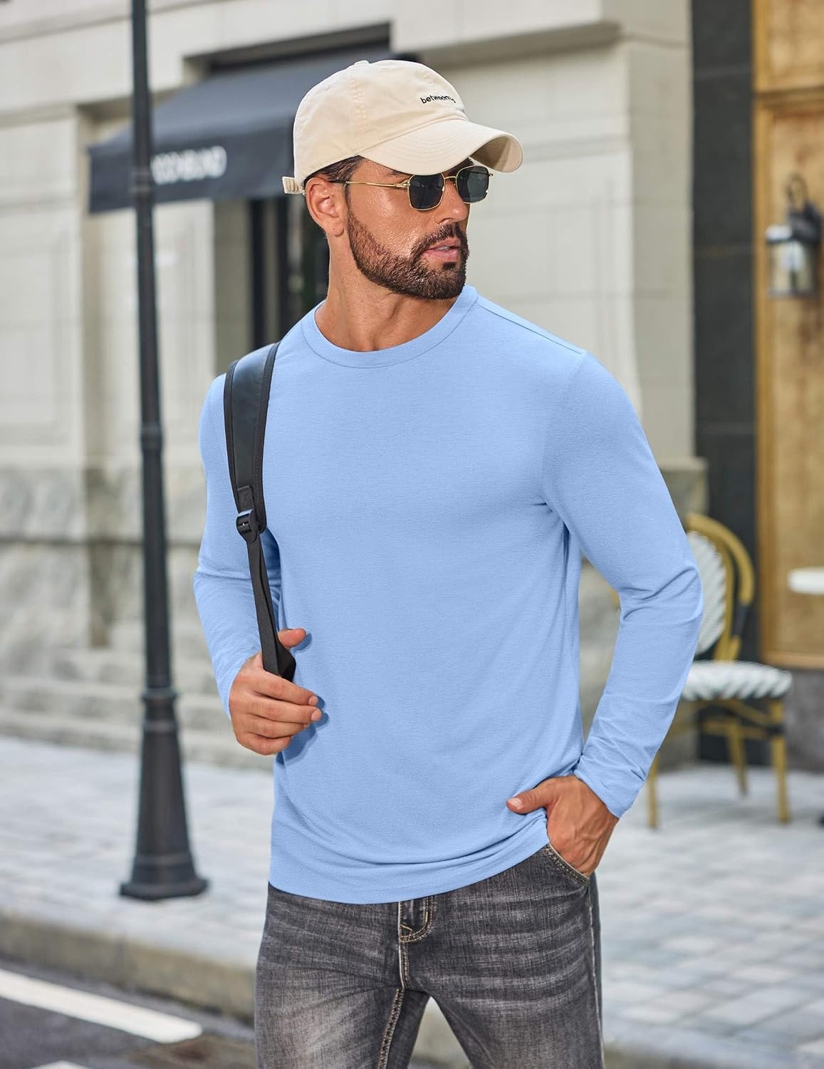 image:imageCOOFANDY Mens T Shirts Long Sleeve Cotton Blend TShirts Casual Crew Neck Soft Basic Tee ShirtsLight Blue