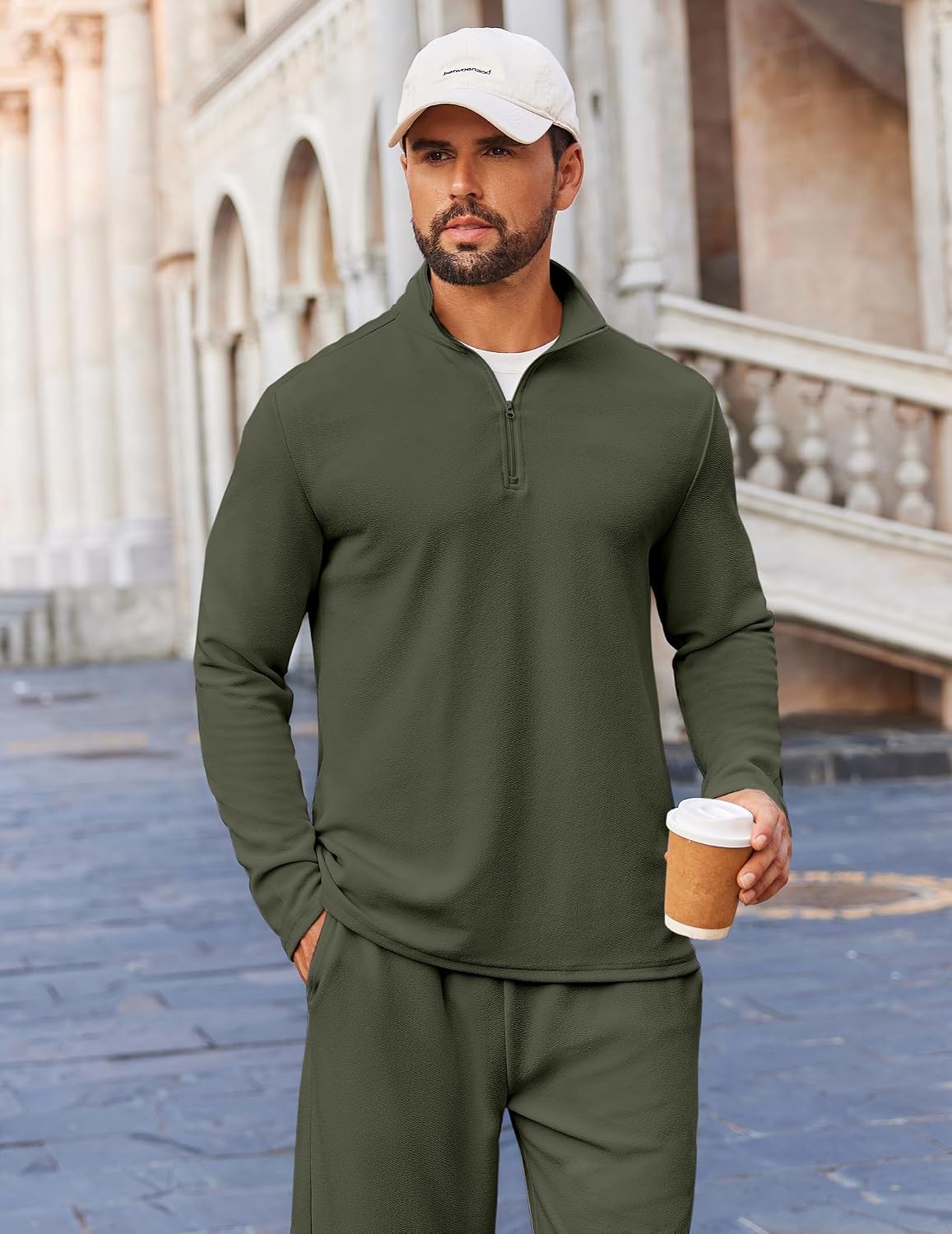 image:imageCOOFANDY Mens Track suit 2 Piece Athletic Sweatsuit Casual Sport Outfit SetArmy Green