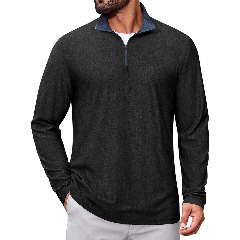 image:imageCOOFANDY Mens Quarter Zip Pullover Lightweight Mock Neck Sweatshirt Regualer Fit Casual ShirtBlack