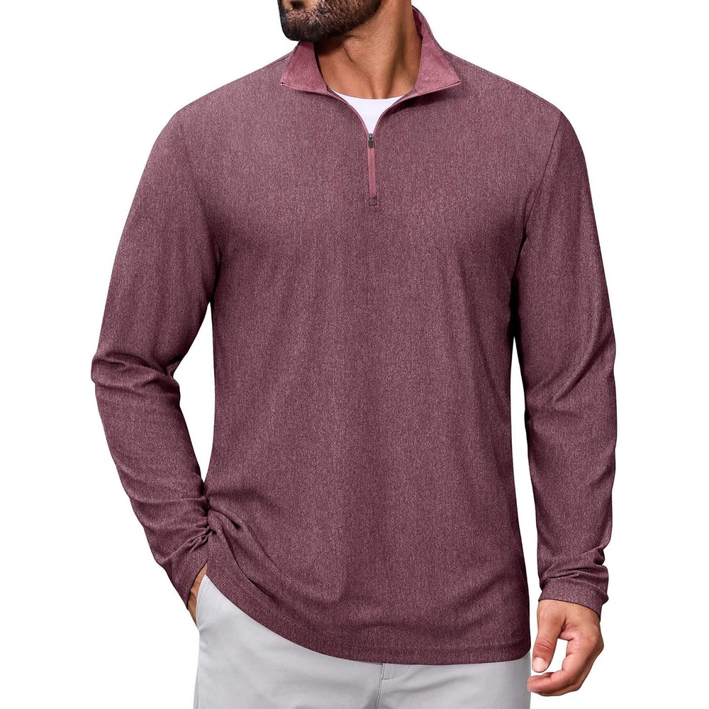 image:imageCOOFANDY Mens Quarter Zip Pullover Lightweight Mock Neck Sweatshirt Regualer Fit Casual ShirtBrick Red