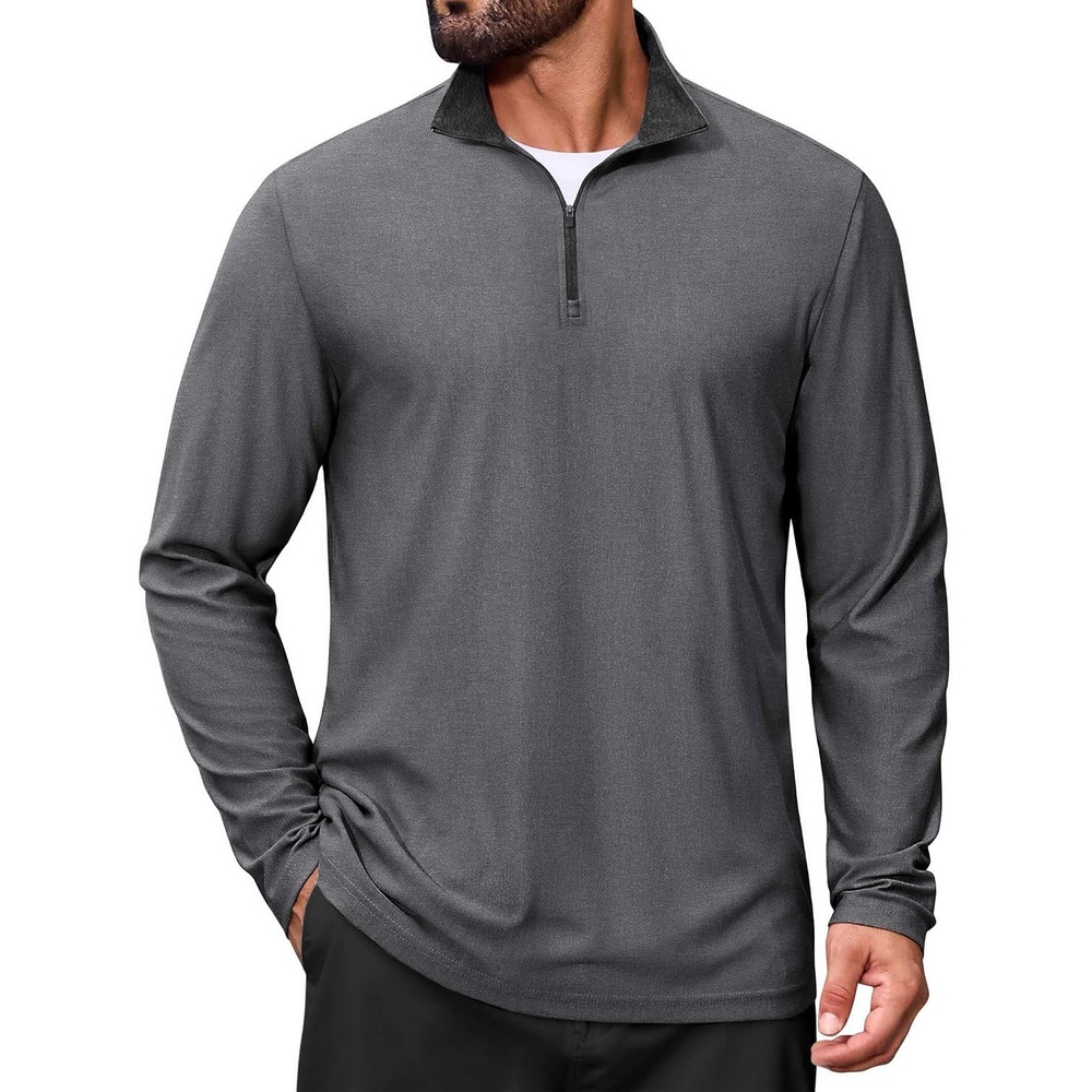 image:imageCOOFANDY Mens Quarter Zip Pullover Lightweight Mock Neck Sweatshirt Regualer Fit Casual ShirtGrey Heather