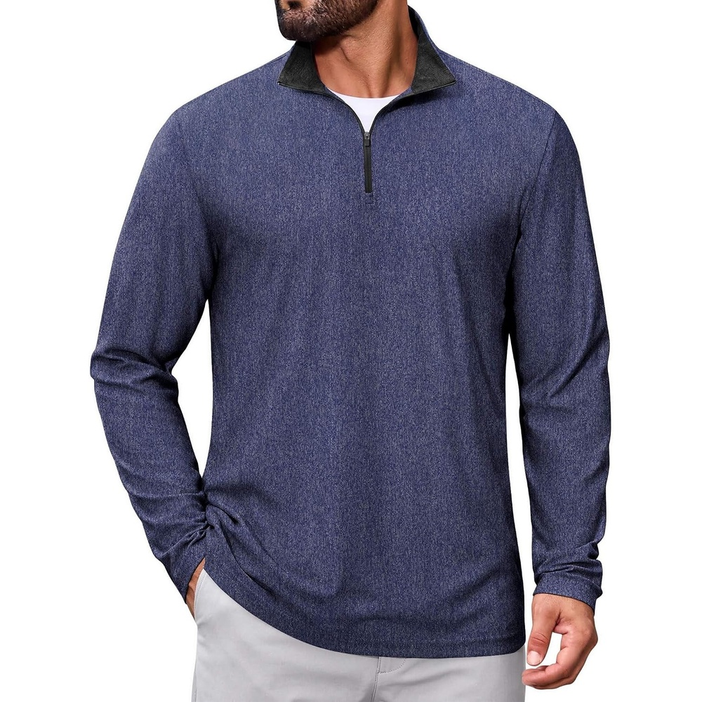 image:imageCOOFANDY Mens Quarter Zip Pullover Lightweight Mock Neck Sweatshirt Regualer Fit Casual ShirtNavy