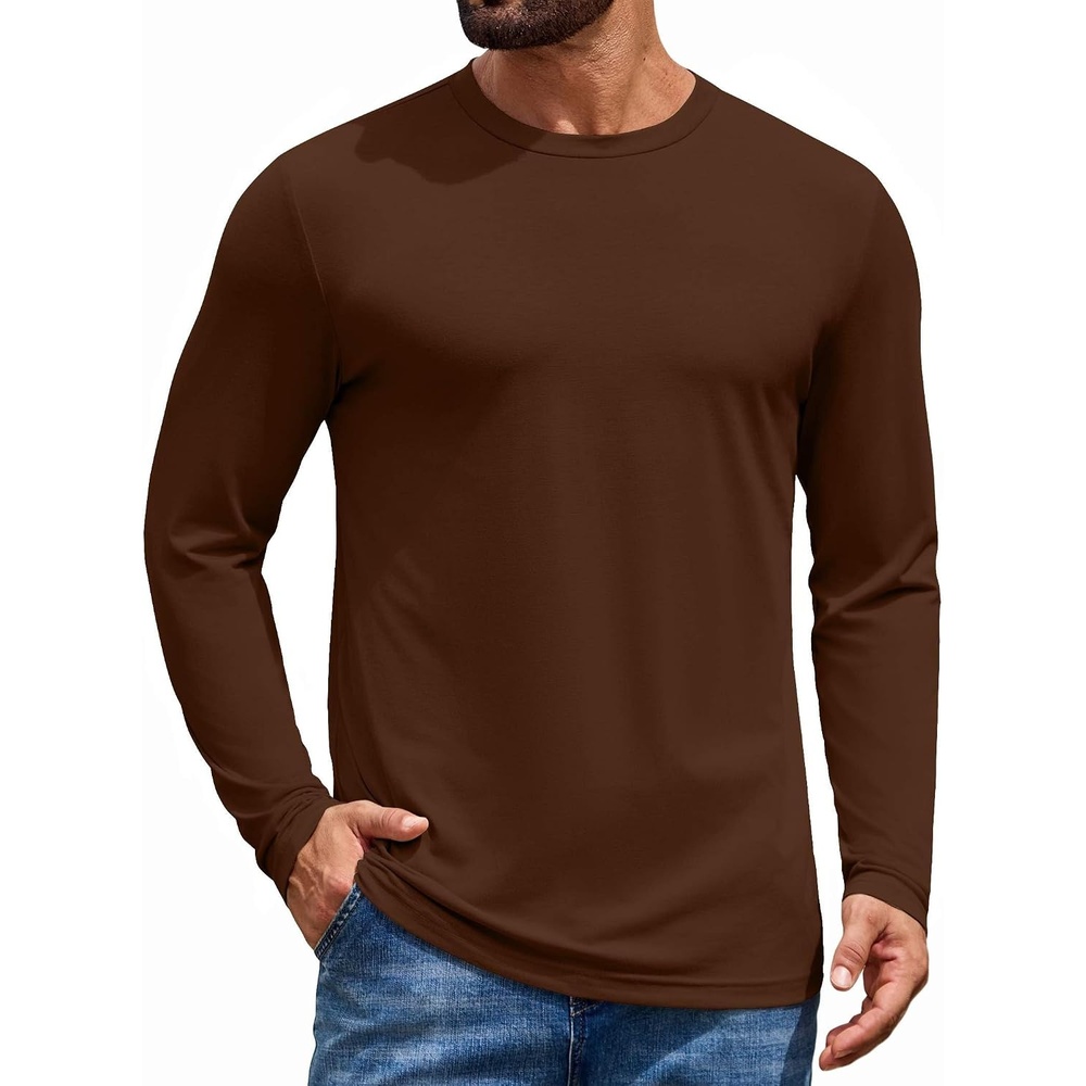 image:imageCOOFANDY Mens T Shirts Long Sleeve Cotton Blend TShirts Casual Crew Neck Soft Basic Tee ShirtsBrown