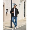 COOFANDY Mens Fleece Shacket Button Down Shirt Jacket Winter Warm Coat(Black)