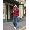 COOFANDY Mens Fleece Shacket Button Down Shirt Jacket Winter Warm Coat(Wine Red)