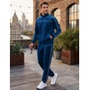 COOFANDY Mens Velour Tracksuits 2 Piece Set Outfits Zip Up Sweatsuits Velvet Jacket Pants Set(Blue)
