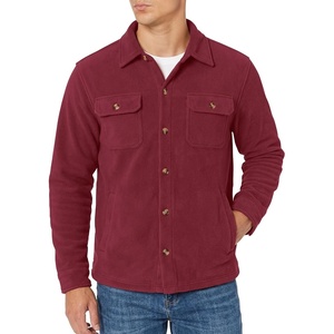 COOFANDY Mens Fleece Shacket Button Down Shirt Jacket Winter Warm Coat(Wine Red)