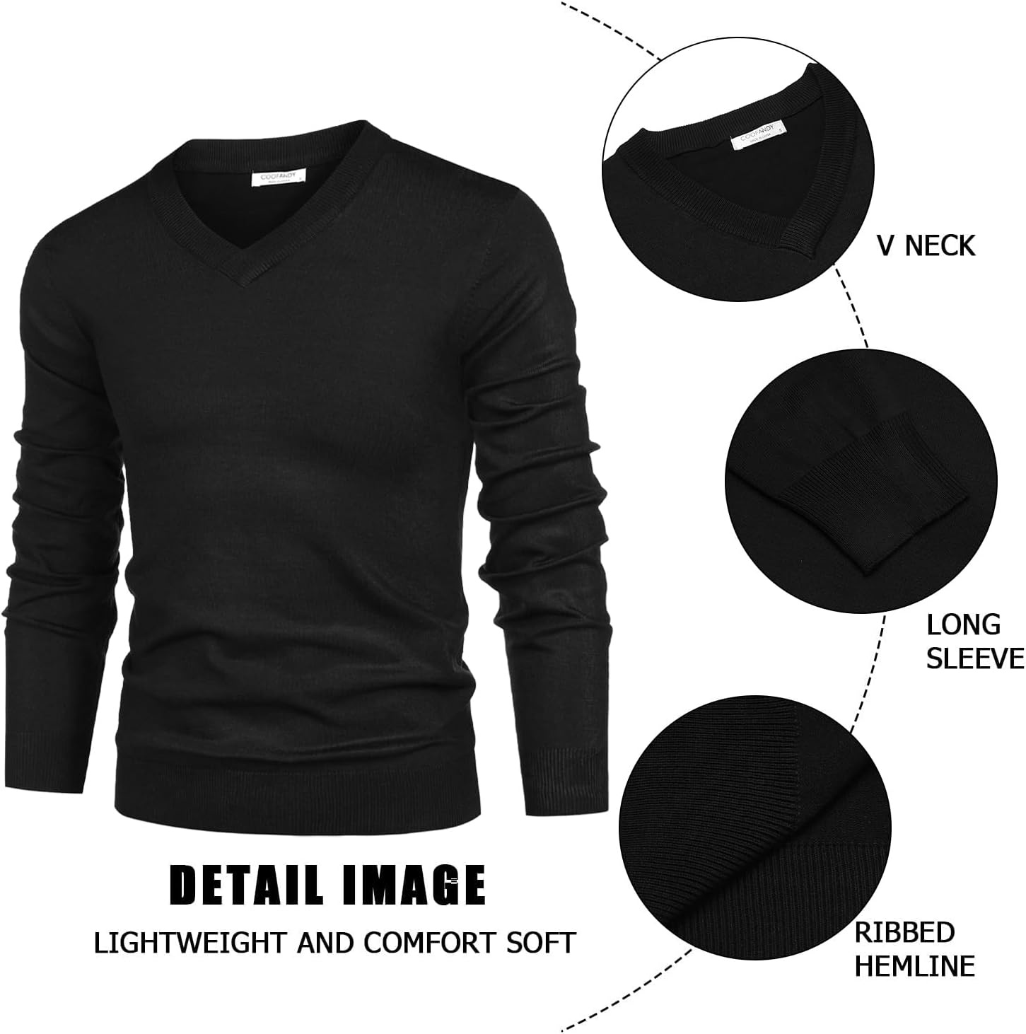 image:imageCOOFANDY Mens V Neck Dress Sweater Knit Long Sleeve Pullover SweatersBlack