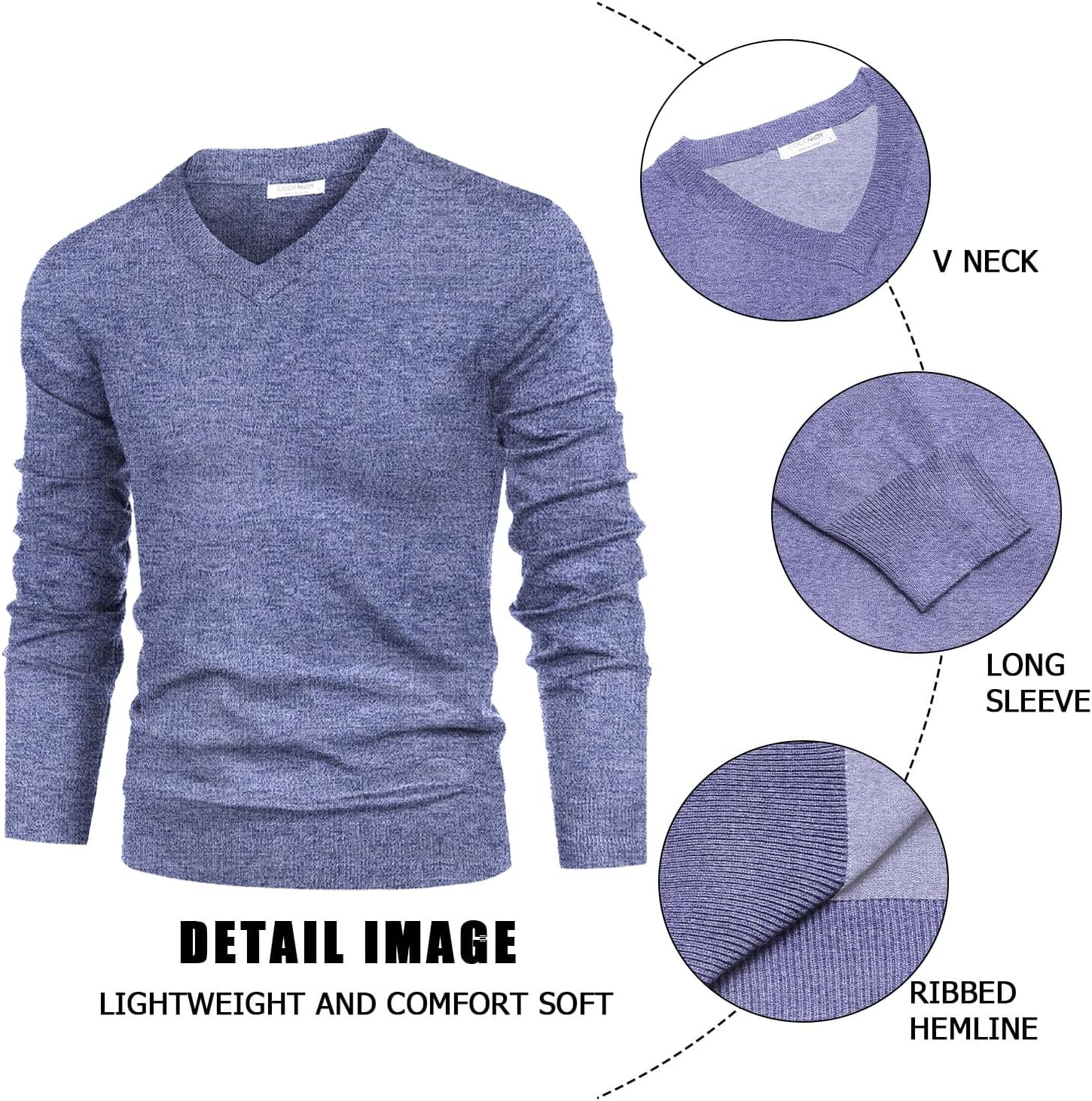 image:imageCOOFANDY Mens V Neck Dress Sweater Knit Long Sleeve Pullover SweatersBlue and White