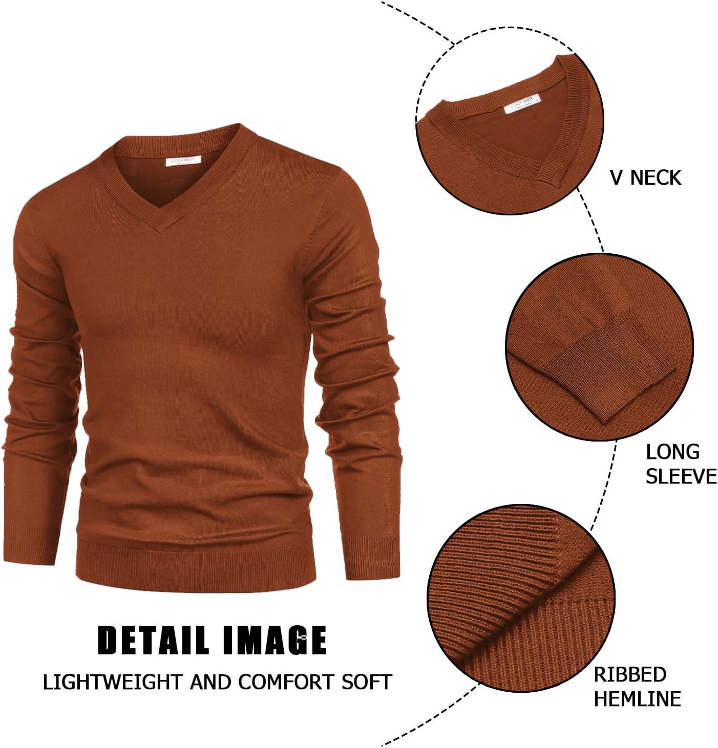 image:imageCOOFANDY Mens V Neck Dress Sweater Knit Long Sleeve Pullover SweatersDark Brown