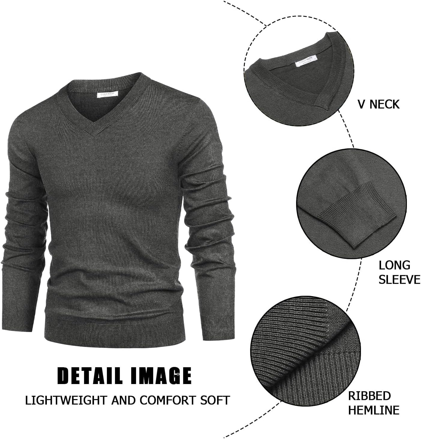 image:imageCOOFANDY Mens V Neck Dress Sweater Knit Long Sleeve Pullover SweatersDark Gray