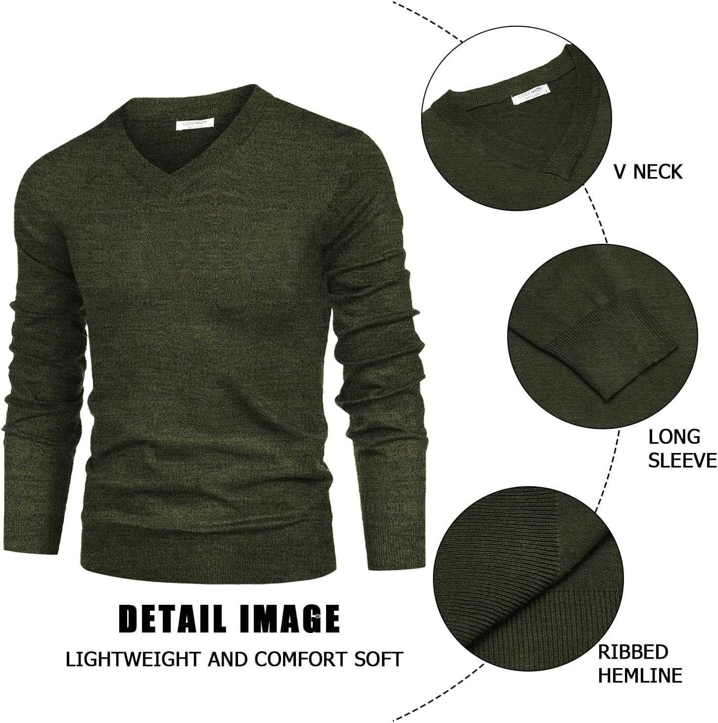 image:imageCOOFANDY Mens V Neck Dress Sweater Knit Long Sleeve Pullover SweatersDeep Army Green