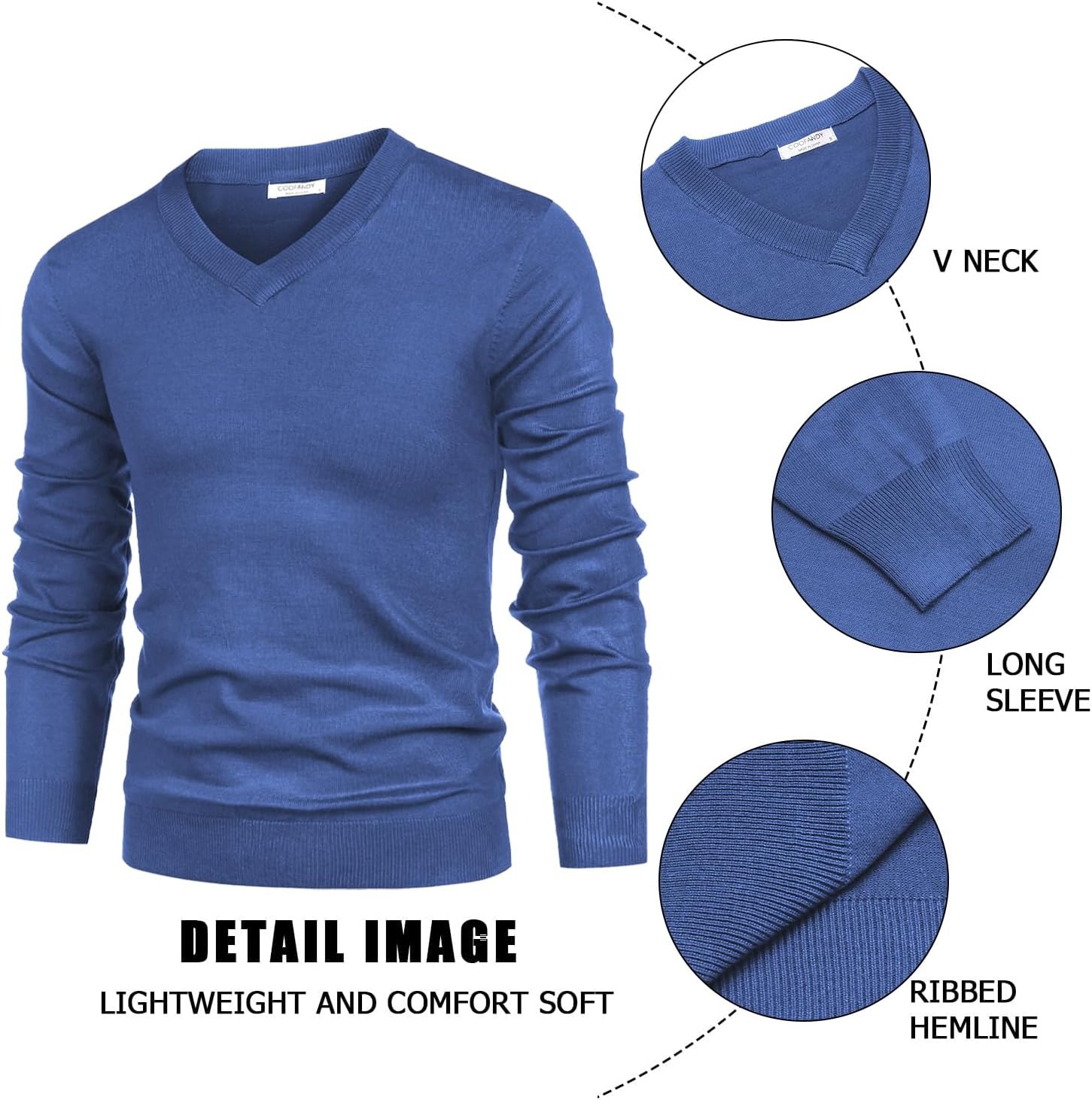 image:imageCOOFANDY Mens V Neck Dress Sweater Knit Long Sleeve Pullover SweatersDenim Blue